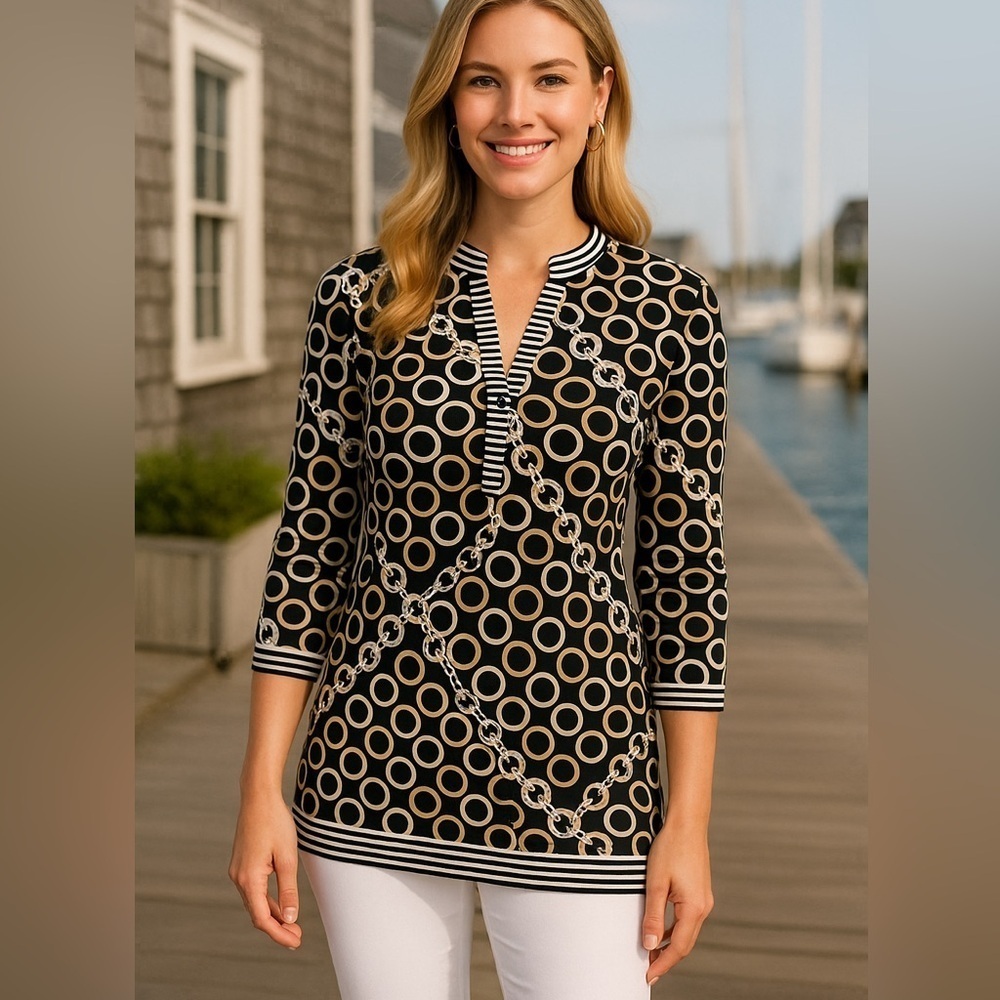 J.McLaughlin Chain Link & Circle Print Tunic Top – Size XS